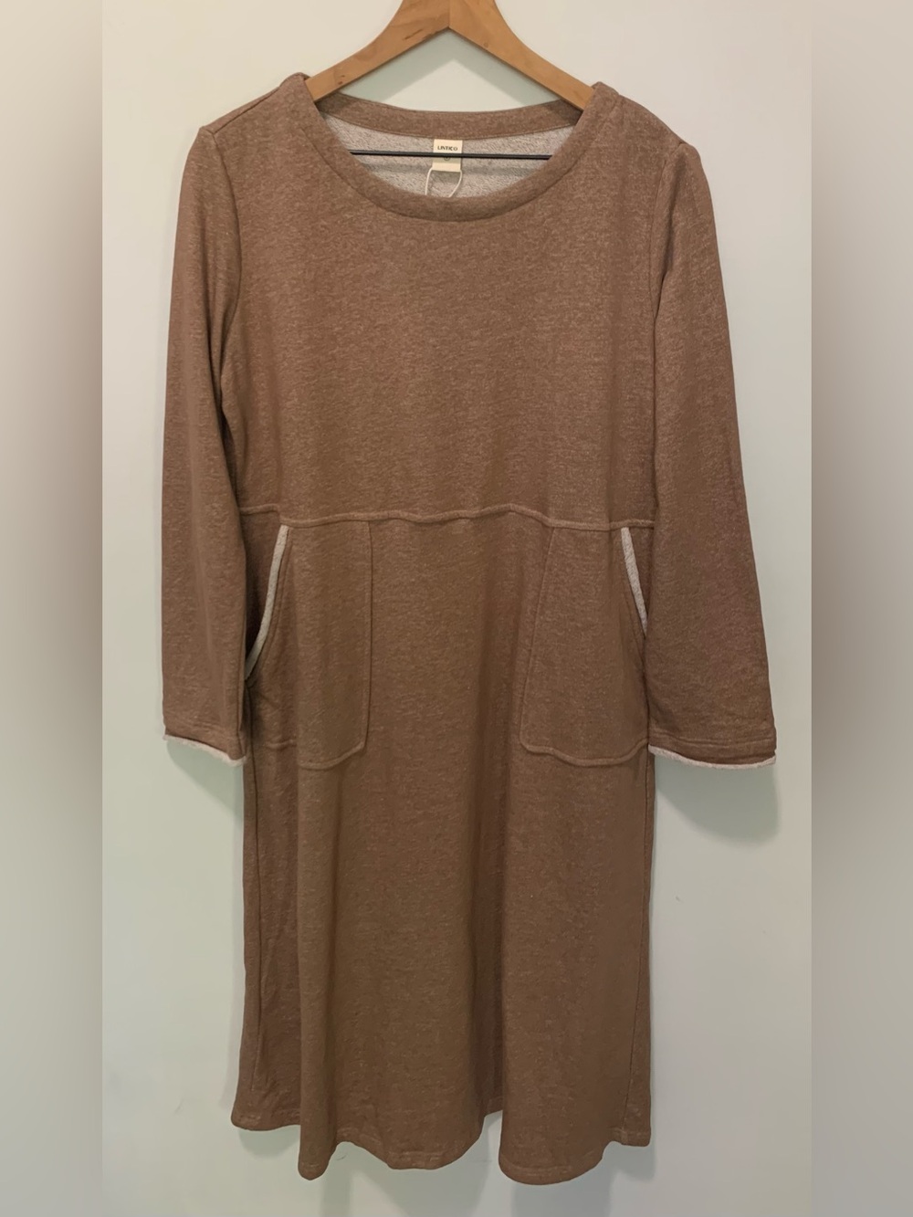 NWT Lintico Linen Cotton Colorblock Trim Dress Brown Size Small
